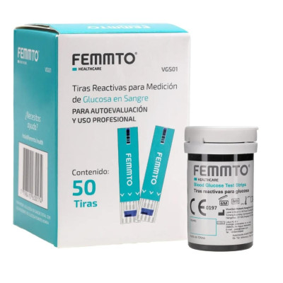 TIRAS REACTIVAS PARA MEDICION DE GLUCOSA EN SANGRE FEMMTO X 50 TIRAS