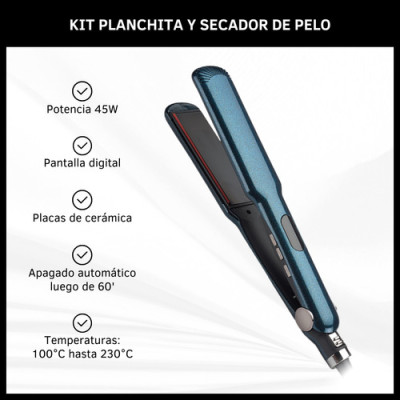 Set Combo Planchita De Pelo + Secador De Pelo 2 Velocidades.